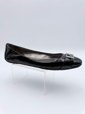 Coach Women’s Plaza Patent Black Flats Silver Logo Accent A2303 Size 6.5